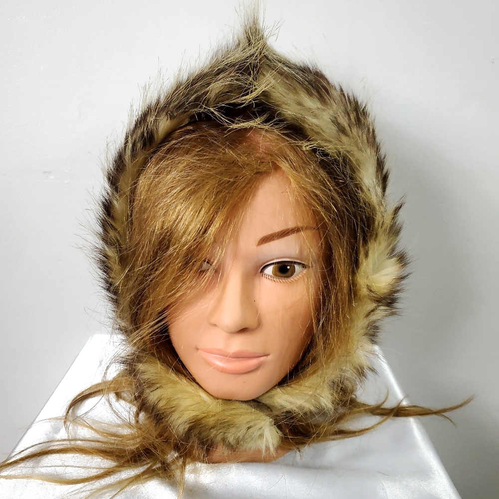 Vintage Brown and Cream Raccoon Fur Hood